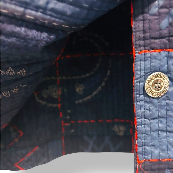 Coldwater Creek Quilted Embroidered Jacket Blue Red Petite Small Boho Folk - Picture 6 of 16